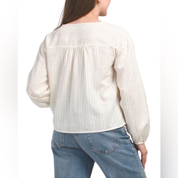 FRYE Marshmallow Ivory Cotton Crochet Lace 3/4 Sleeve Button Front Boho Blouse - Picture 2 of 14